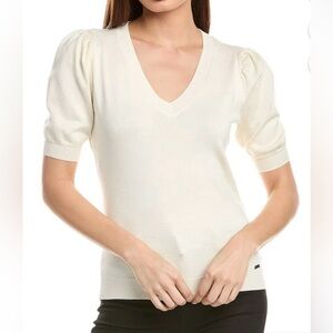 Tahari Cream V-Neck Knit Top
